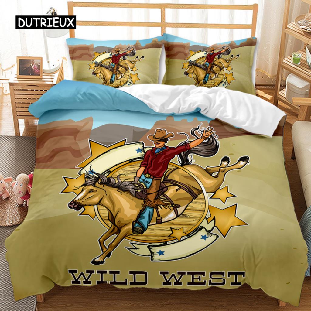 Western Cowboy Duvet Cover Teens Wild West Themed Cowboy Hat and Gun Western Style Double Queen King Size Polyester Qulit Cover
