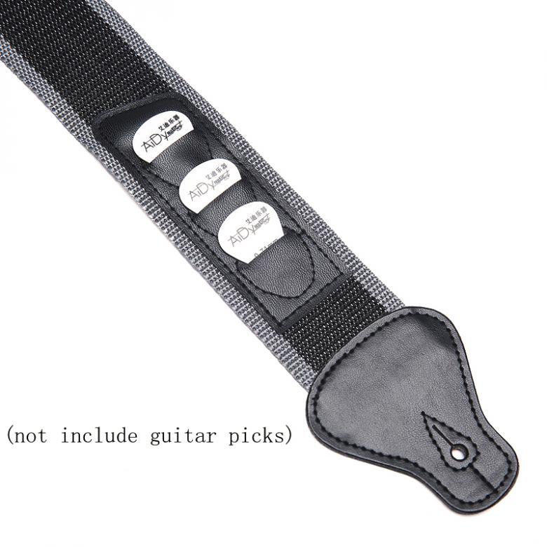 Adjustable Black Pure Colour Guitar Strap with Plectrums Pockets for Acoustic Electric Bass Guitar