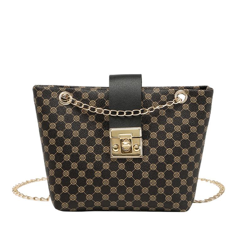 Ladies Bag Fashionable and Versatile Minimalist Bucket Bag Embroidered Printed Lock Buckle Crossbody Bag