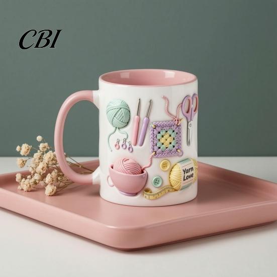 Ceramic Mug Mug, with 3D Knitting Pattern Design, Large Capacity Microwave Safe Lead Free Cup Durable Coffee Tea Cup, for Craft Lovers Kitchen Bar Use