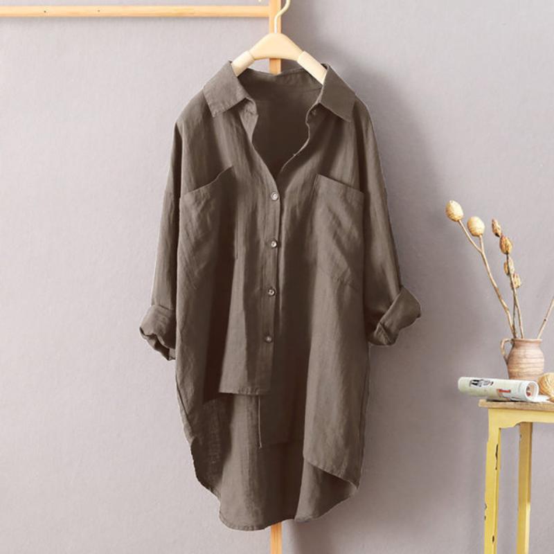 Casual Wind Solid Colour Shirt Spring and Autumn Women's Cardigan Double Pocket Long Sleeve Temperament Tops Women's Shirt
