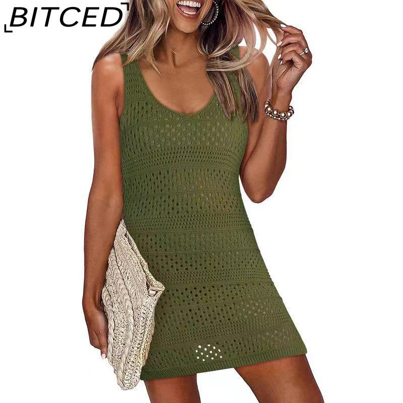 BITCED Women's Swimwear Cover-Up Summer Sleeveless Tank Top Sun Protection Knit Lace-Up Swimsuit Beach Dress