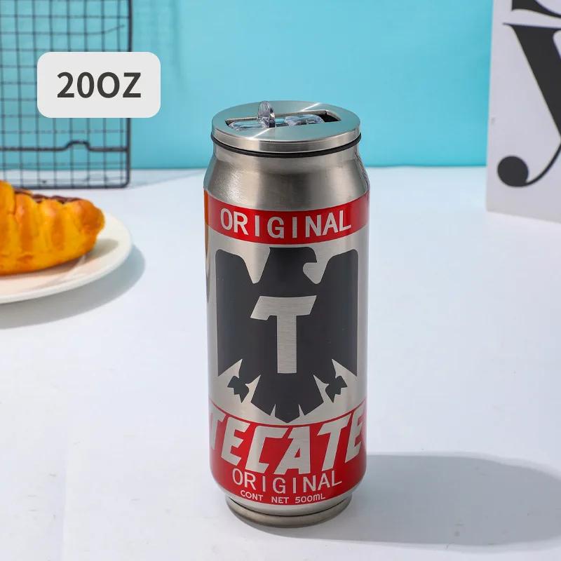 1 pc 500ML Thermos with Straw 304 Stainless Steel Beer Bottle Cola Can Termos Para Cafe Beer Cold Keeper Home Kitchen Drinkware