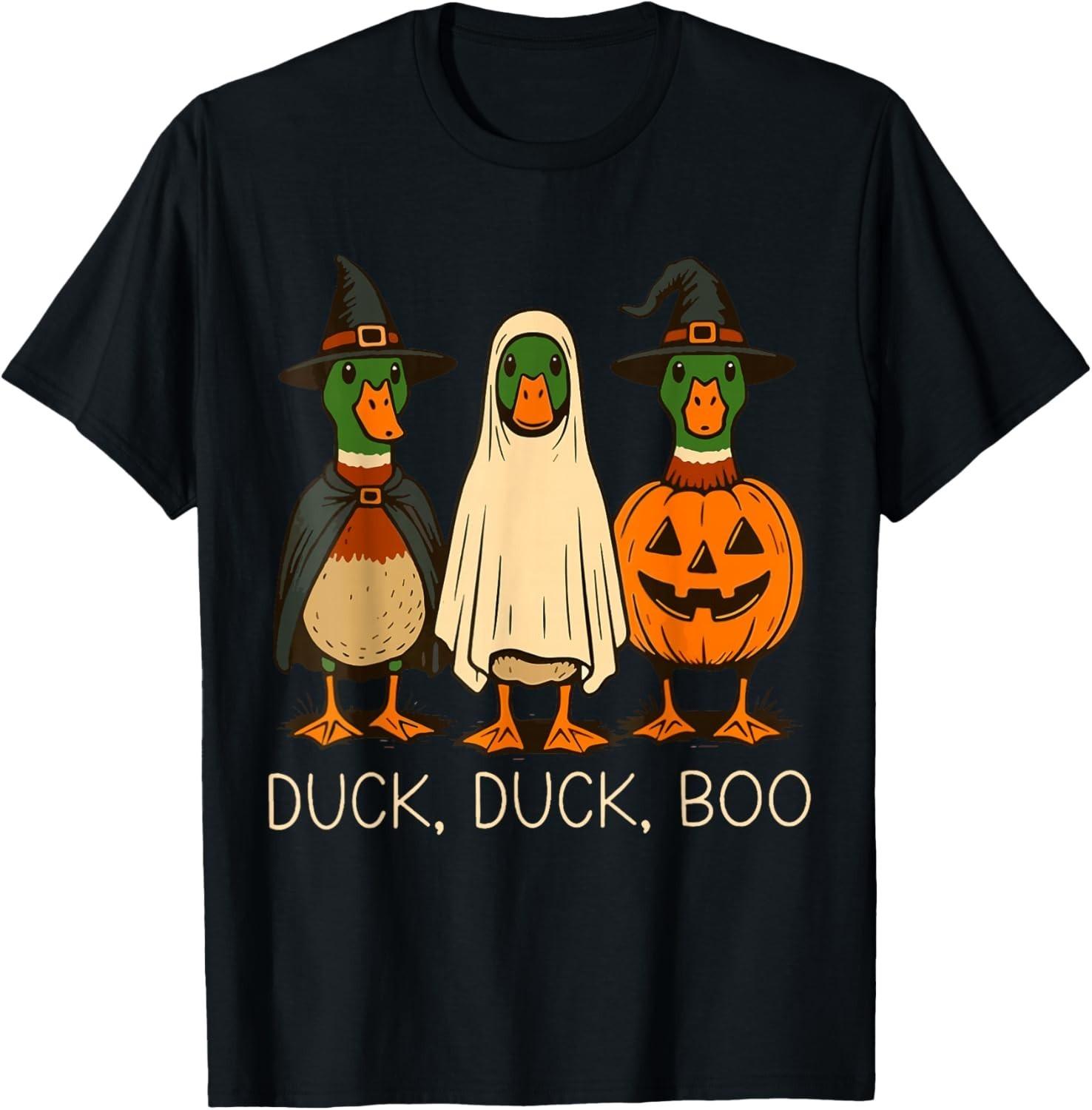 Cute Duck Duck Boo Funny Spooky Goose Halloween Fall Pumpkin unisex T-Shirt Mens Womens Tees Top 2XL