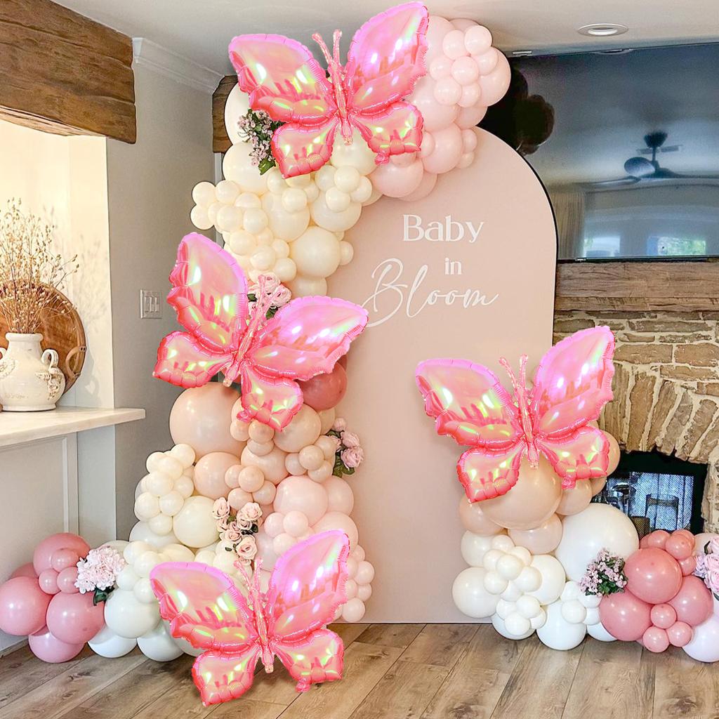 4pcs Pink Butterfly Mylar Balloons for Girls Women Butterfly Theme Party Wedding Birthday Baby Shower Decorations
