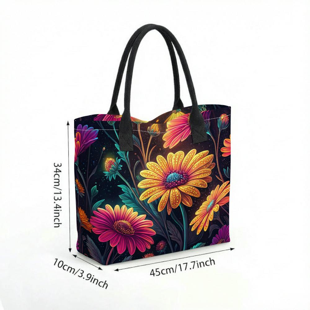 Vibrant Floral Printed Tote Bag Casual Large Capacity Daily Commuter Handbag for Women Stylish Lightweight Shopping Shoulder Bag