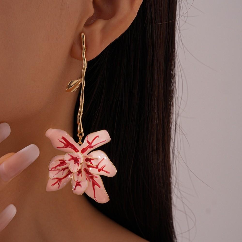 Duże Kwiatowe Emaliowane Kolczyki Wiszące z Kwiatami Cynk Stop Cynku Kolczyki Sztyfty Kolczyki z Kwiatowym Wisiorkiem Wakacje