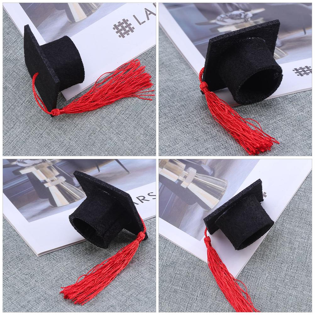 12pcs Mini Graduation Cap Bottle Toppers Caps Beverage Covers Party Hats Tassel Doctor Hat Decorations