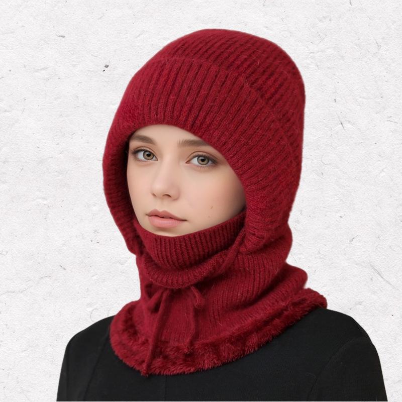 Women's Woolen Winter Hat with Integrated Scarf & Mask - Thick Knit for Warmth & Ear Protection