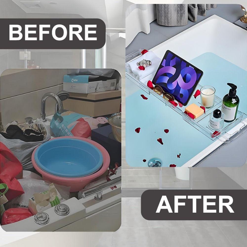 Adjustable Length Expandable Bathtub Tray Anti-Slip Transparent Bathtub Table  Gift Giving