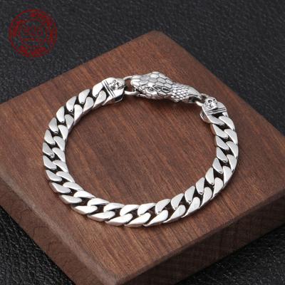 Factory Price S925 Sterling Silver Handmade Cuban Trend Style Personality Pure S925 Silver Solid Snake Head Bracelet Jewelry