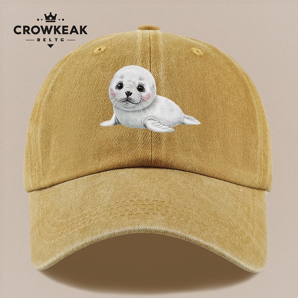 Pc Niedliches Cartoon-Robbenmuster-Design Gedruckte Baseballkappe Schwarz Papa Trucker-Hut Atmungsaktiv Bequem Einfarbig Einfach Retro S