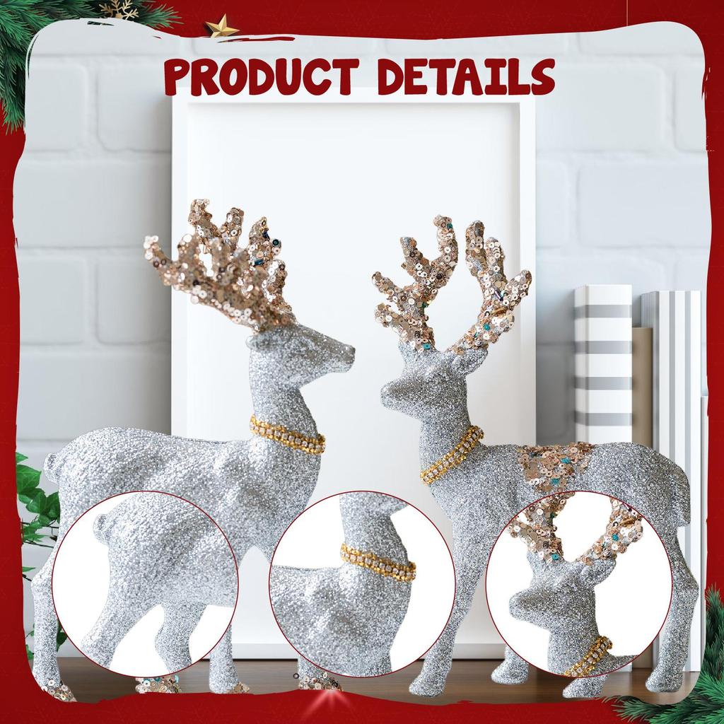2 Pieces Christmas Reindeer Statues Sculptures for Bookcase Cabinet Tabletop