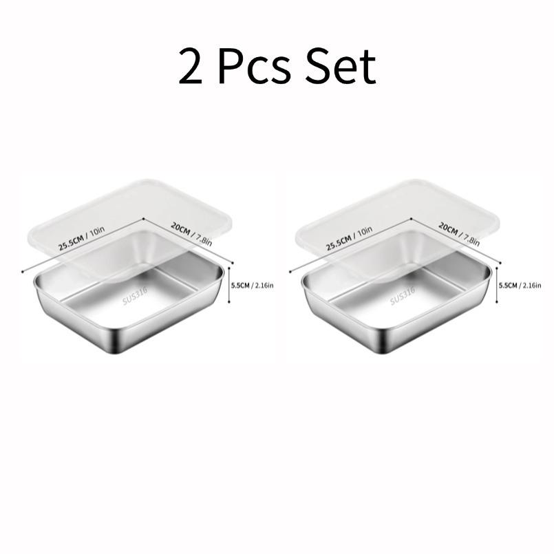 Plate Stainless Steel Food Container with Cover Thick Tray Large Capacity for Vegetables Fruits Fresh Meat Kitchen Organizer