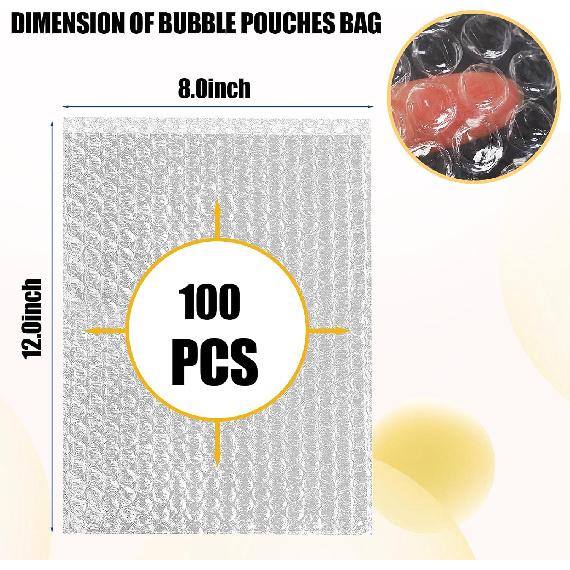 100PCS Clear Bubble Pouches Wrap Bags, 8 x 12 Inch Bubble Out Bag Pouch for Packing & Shipping, Double Layer Bubble Cushion Wrap Bags Protective