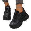 Damen Chunky Sneaker Weiß Schwarz Leder Plateau Sneaker für Damen Höhenvergrößernde Schuhe Dicke Sohle Freizeitschuhe Frau