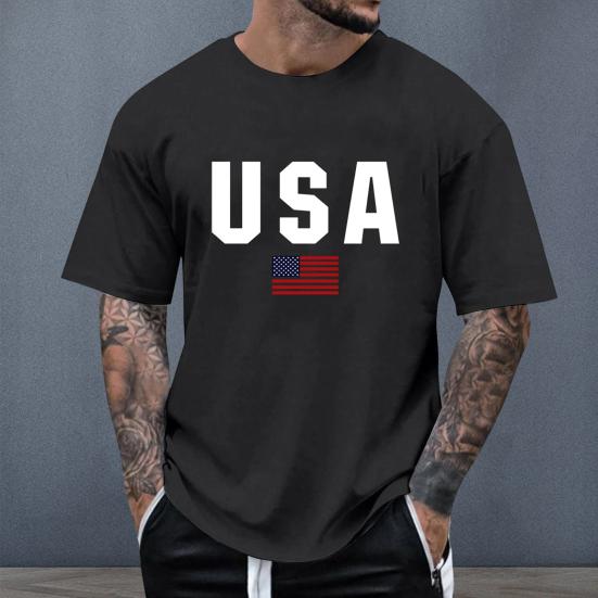 Pánské tričko s kulatým výstřihem, s krátkým rukávem, slim fit, tričko s potiskem USA, všestranné tričko, topy na běhání a fitness, pro každodenní nošení