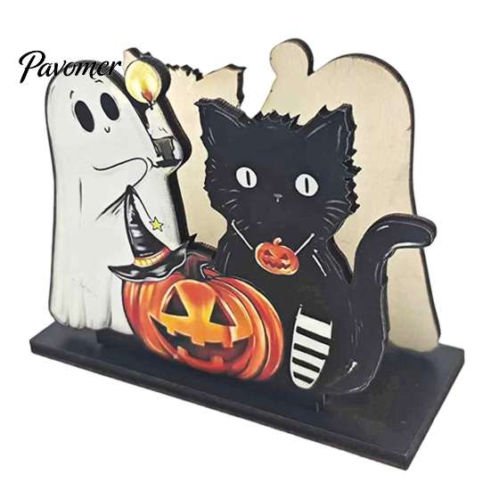 Unique Holiday Kitchen Decor Happy Halloween Wooden Napkin Holder, Cute Ghost Pumpkin Black Cat Tissue Holder for Paper Dispenser, Vertical