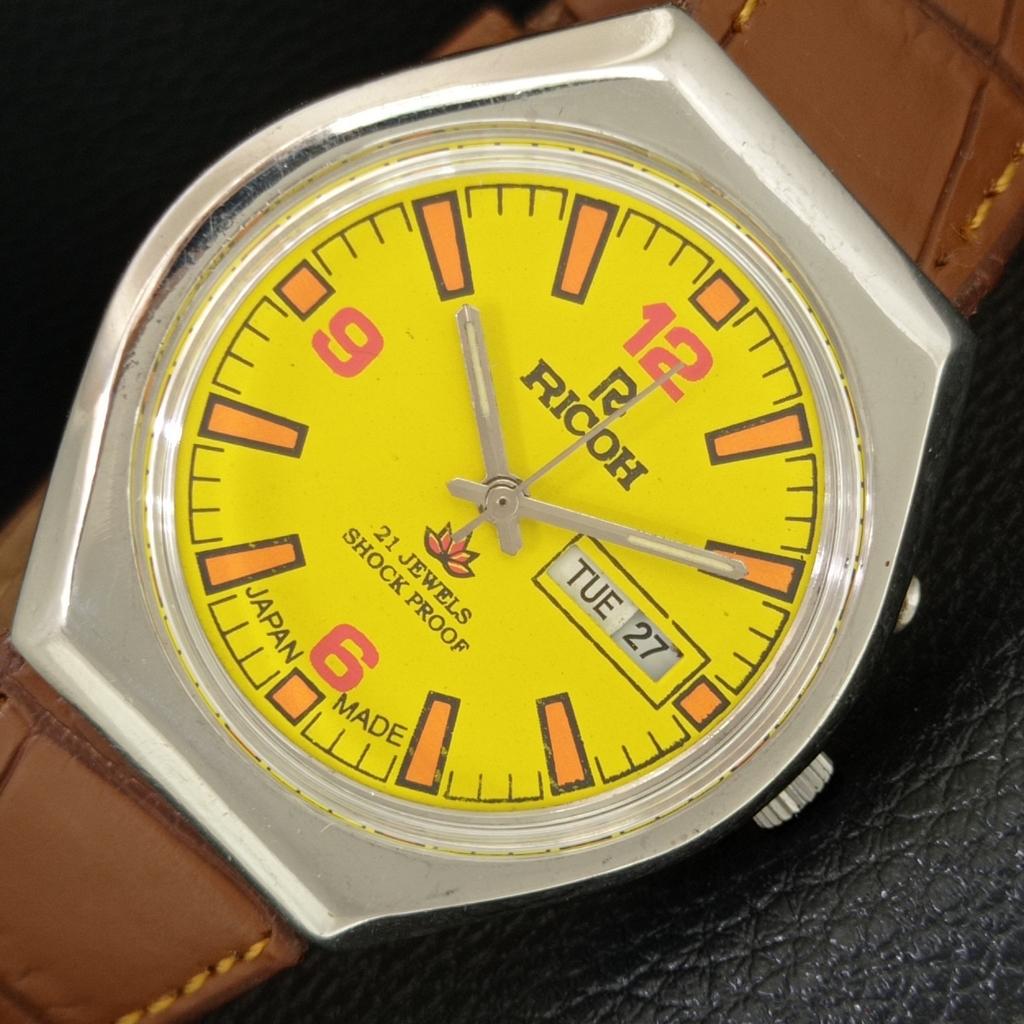 

RICOH R31 AUTOMATIC VINTAGE JAPAN MENS YELLOW COLOR DIAL WATCH a707674-1