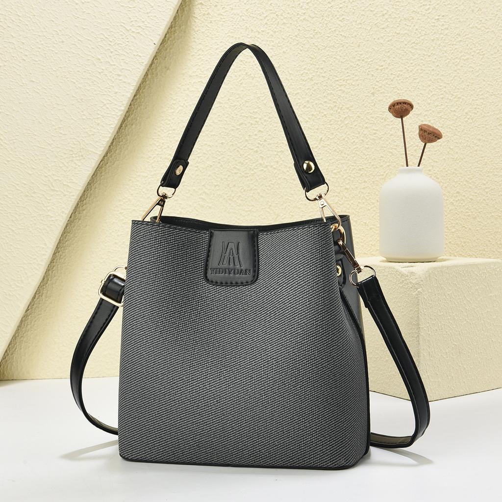 Bucket Bag New Solid Color Splicing Handbag Fashion Shoulder Messenger Bag Women's Bag