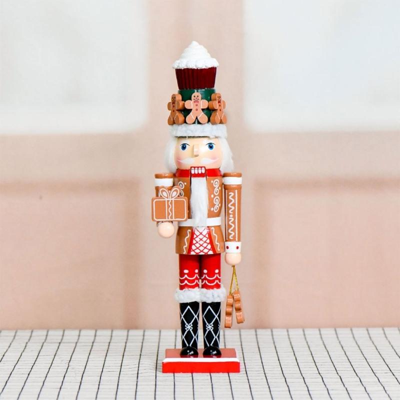 Festival Wooden Nutcrackers Statue 35Cm Tall Gingerbreads Man Inspired Christmas Decoration For Tabletop Display