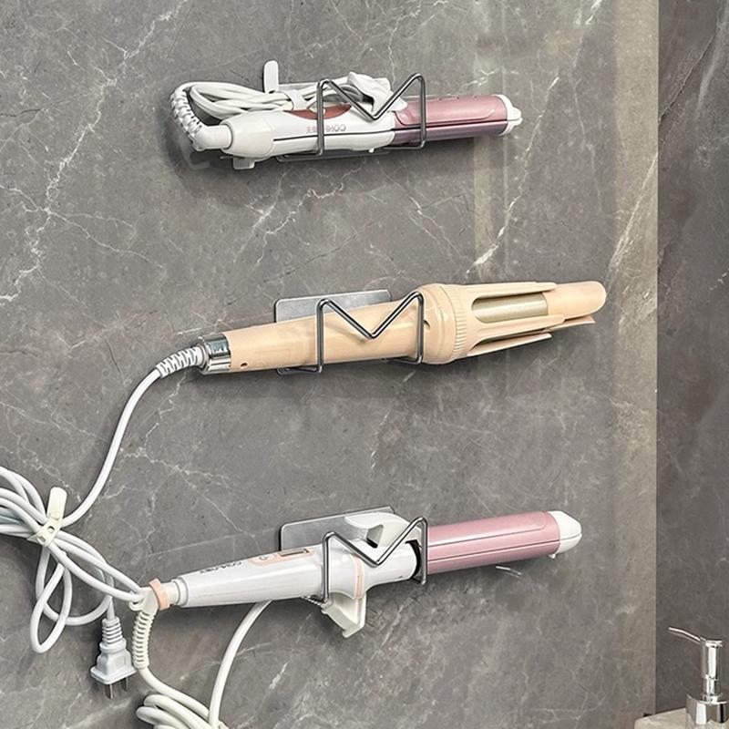 1Pcs Wall Mounted Hair Dryer Holder Hair Curler Straightener Stand Self Adhesive Stainless Steel Storage Rack Bathroom Organizer