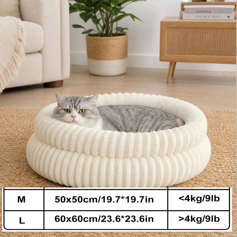 Soft Plush Round Calming Cat Bed, Cozy Donut Cuddler Nest with Raised Rim for Indoor Cats & Small Dogs Anti-Anxiety Sleep