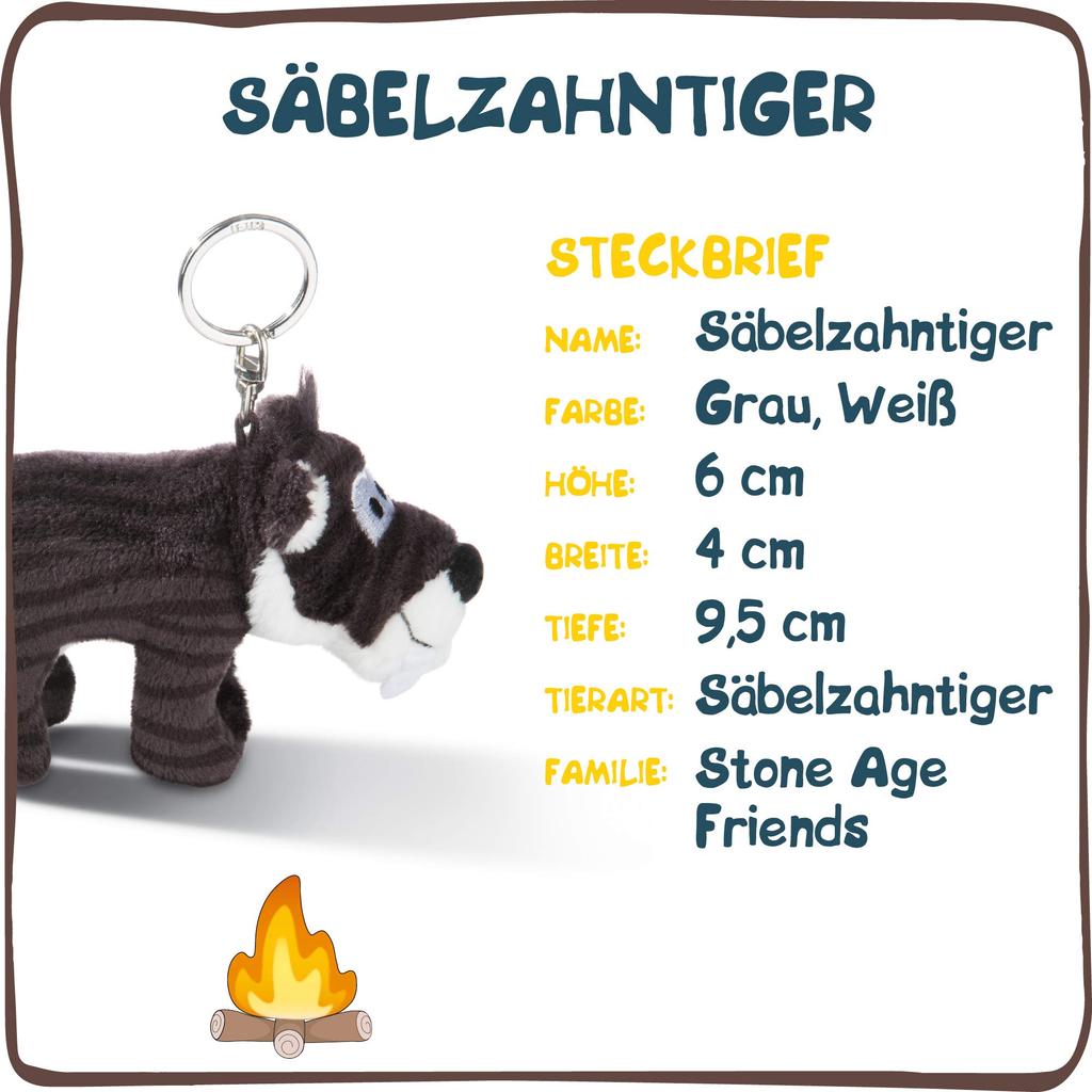 NICI Rodriguez Saber-Toothed Tiger Key Ring, 10cm, German, Plush Toy Gift, Bean Bag Key Ring, Saber-Toothed Tiger, 3045311