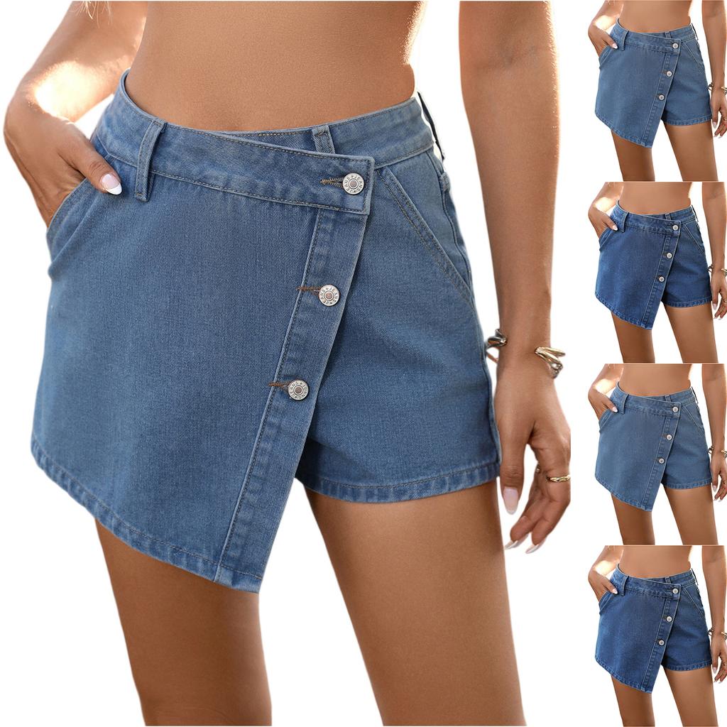 Women's Summer Casual Button-up Irregular Denim Culottes