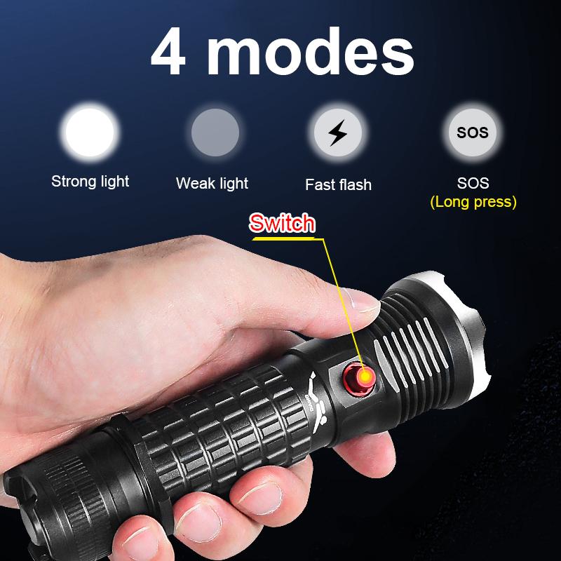 Professional Diving Flashlight Rechargeable USB Underwater Dive Lantern IPX8 Waterproof Dive Torch Lights For Fishing Submarine