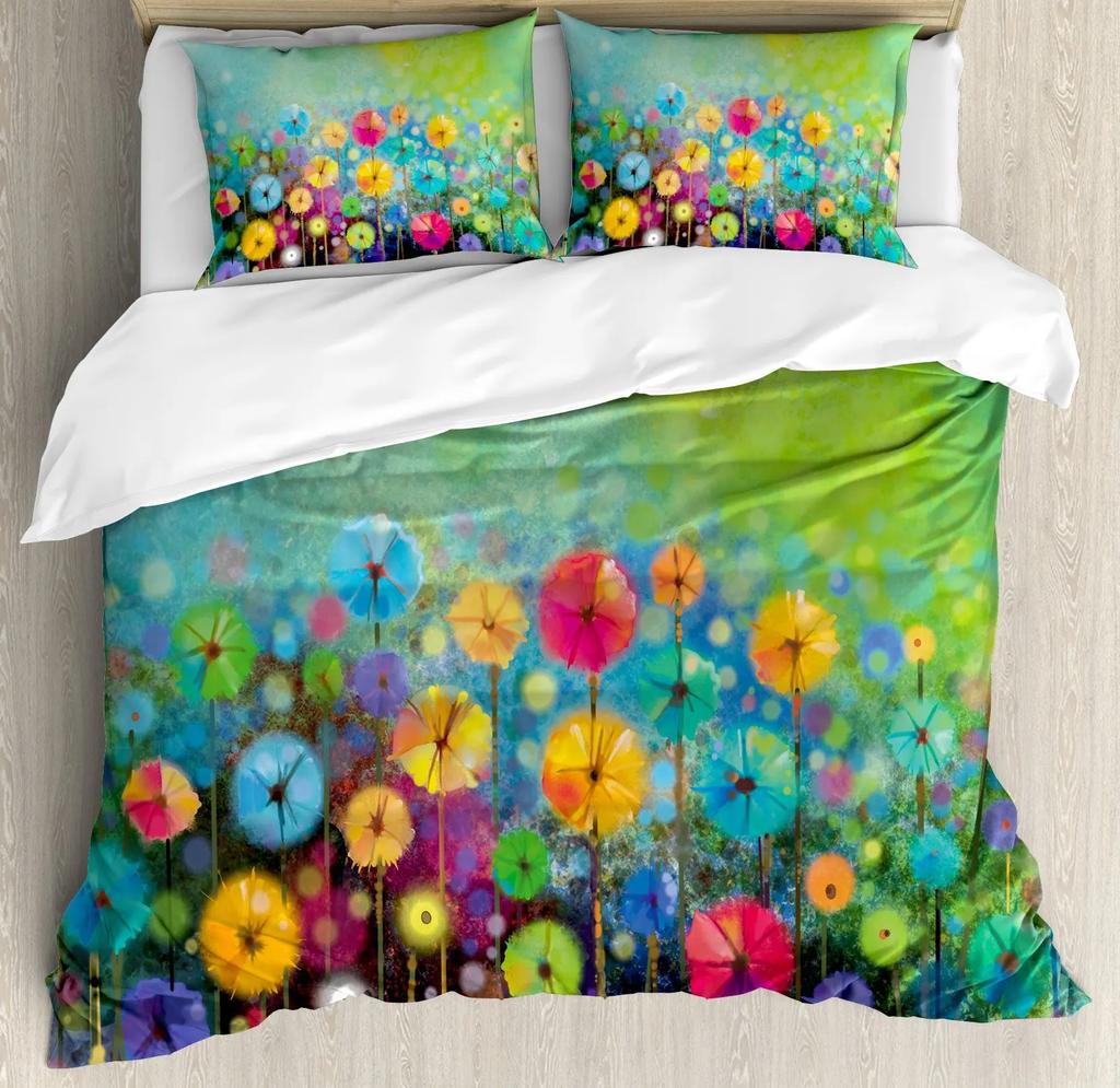 Art Soft with Soft Fabric Duvet Cover Dpluselion Flower Arangement Petals Doves Flying Silhouetes Fantasy Bloms Decorative Beding Turquoise Brown
