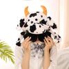 Warm Hat with Jumping Ears Party Stuffed Cow Ox Horn Toy Fleece Cap for Kids