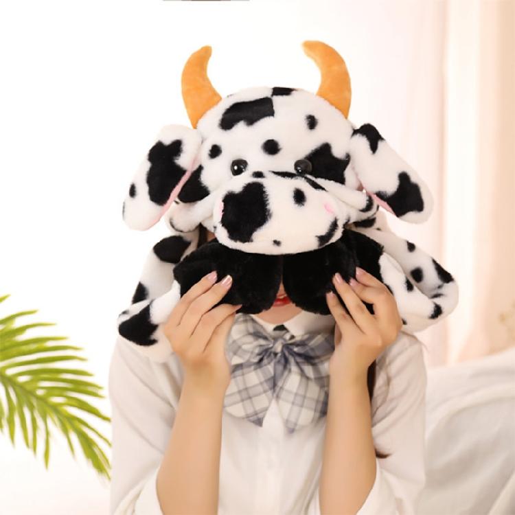 Warm Hat with Jumping Ears Party Stuffed Cow Ox Horn Toy Fleece Cap for Kids