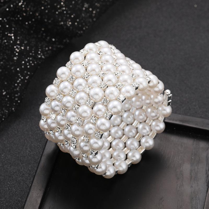 Bridal jewelry full diamond stretch bracelet, multi-layer pearl rhinestone winding spiral bracelet bracelet