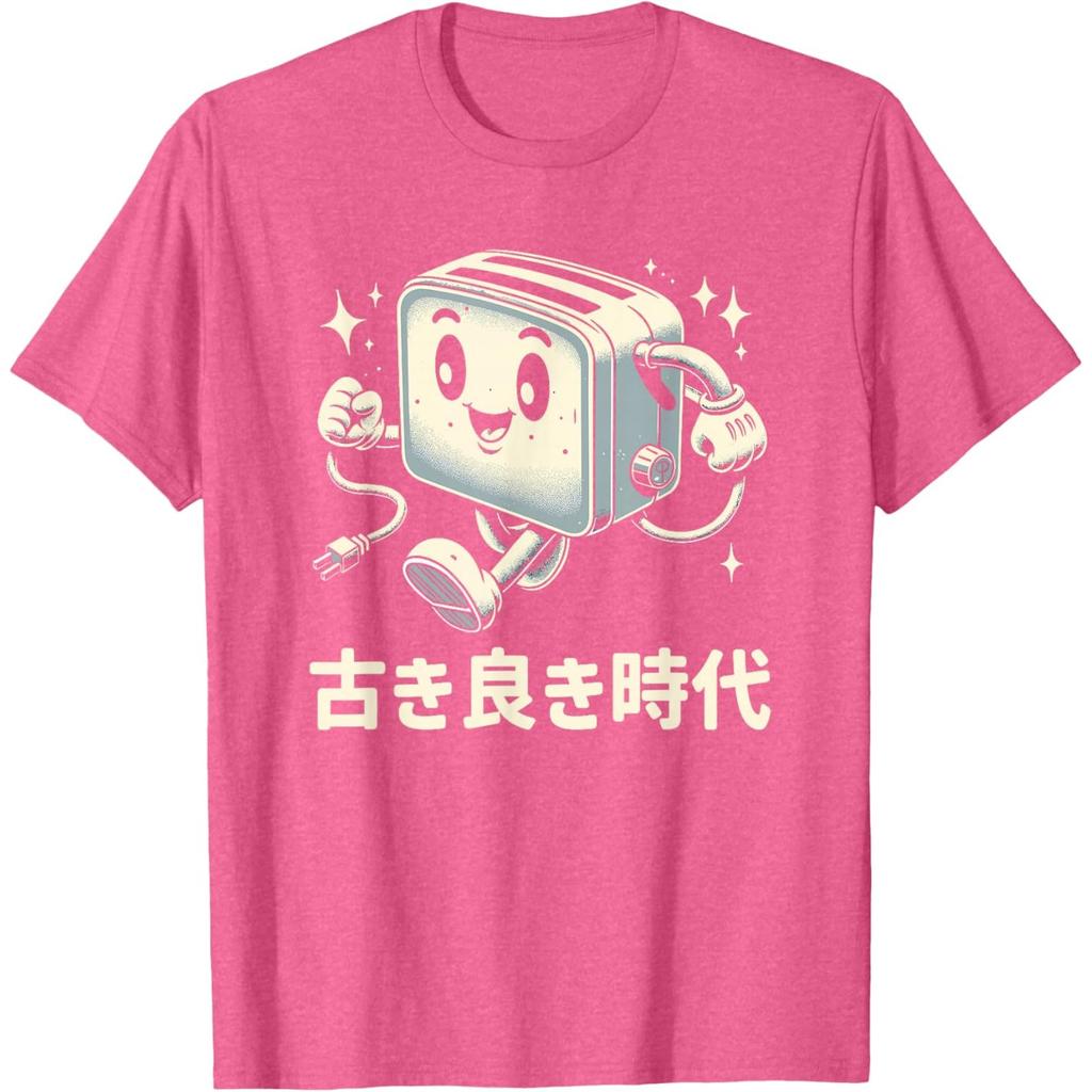 Funny Retro Toaster Graphic Tee Japanese Streetwear Print Casual Round Neck Cotton T-Shirt for Men