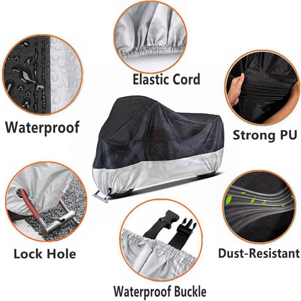 Motorcycle Cover Heavy Duty Lightweight Waterproof Cover All Season Windproof Storage Protector With Lock-Holes For Garage
