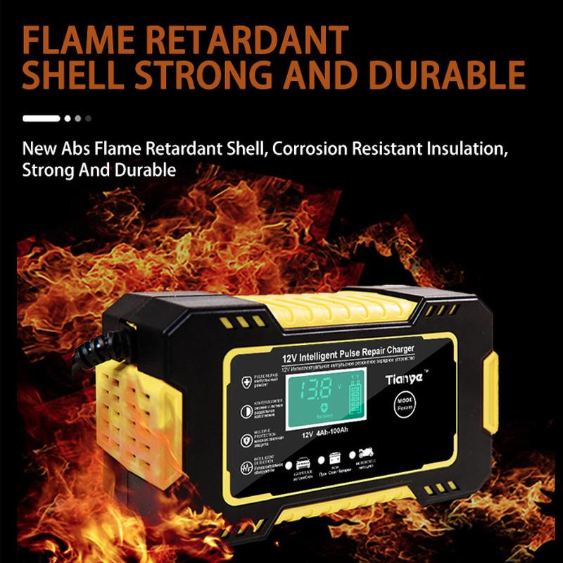 12V 6A Intelligent Car Motorcycle Battery Charger for Auto Moto Lead Acid AGM Gel VRLA Smart Charging 6A 12V Digital LCD Display