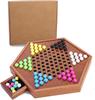 Chinese Checkers Wooden Board Game, 13.7', 60+ Colorful Acrylic Marbles, Classic Family Strategy Game