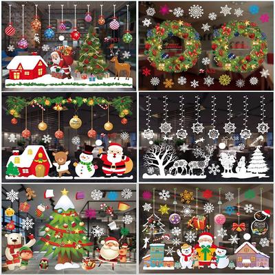Snowflake Merry Christmas Santa Claus Murals Christmas Window Stickers Home Decals Wall Sticker