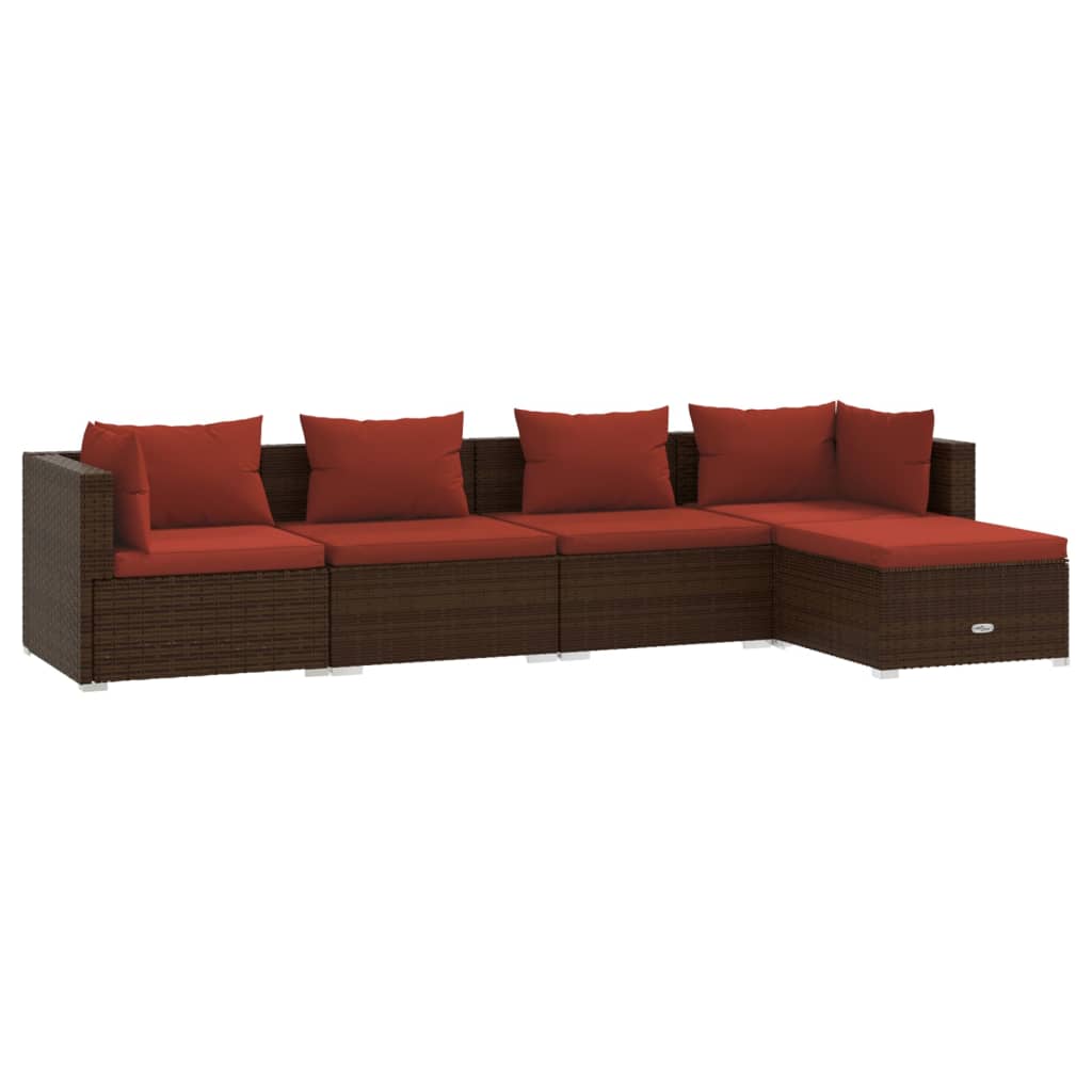 Vidaxl 5-Cz. Garden Lounge Set, Cushions, Polyrattan, Brown