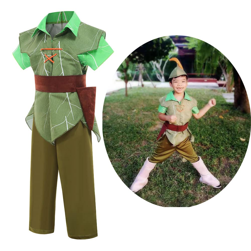 Peter Pan Cosplay Costume 4-piece Set Children's Cosplay Peter Pan-like Costume Outfit with Hat Peter Pan Clothes Halloween Costume Kids Costume