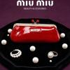 MIUMIU Glossy Red Patent Leather Makeup Bag Cherry Metal Clasp Portable Cosmetic Clutch Pouch for Women Travel