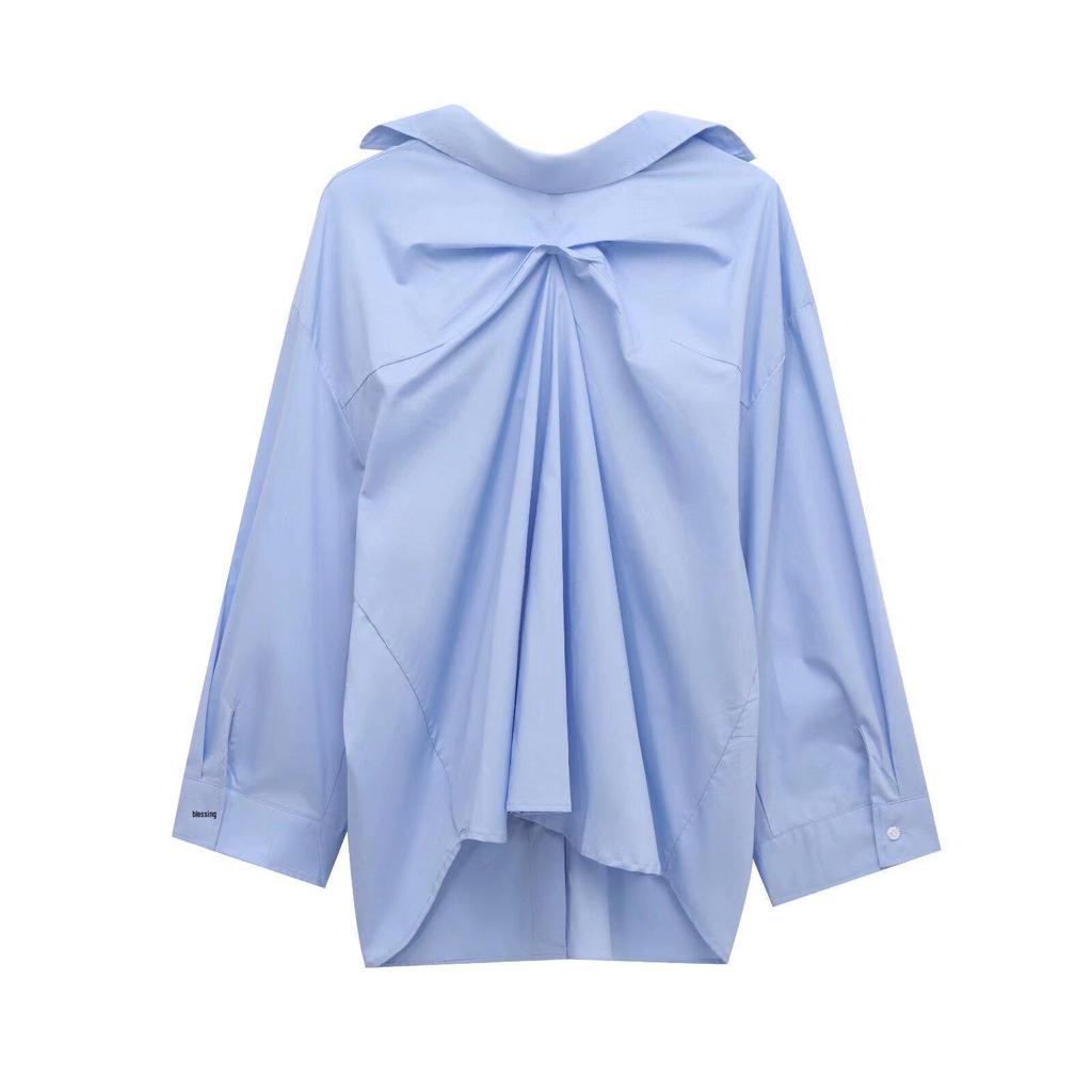 Women's 2024 Autumn Retro Loose Long Sleeve Solid Color Casual Shirt - European & American Style