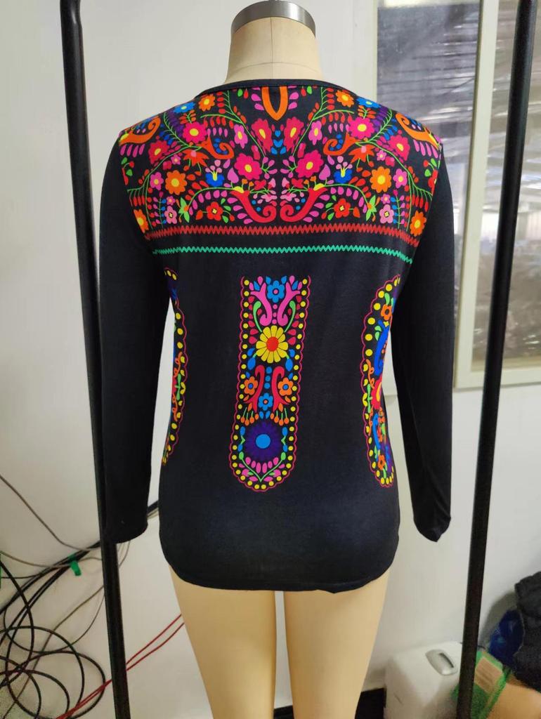 Autumn 2022 Women's Bohemian Print Long Sleeve Top