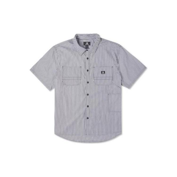Converse Striped Woven Carpenter Button Down Asia Sizing Grey Men s 10023411-A01 XXL