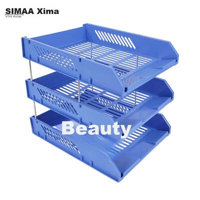 3-Tier Hollow Storage File Organizer, Detachable and Assemblable Three-Layer File Tray/file Holder/file Rack, Durable, Blue 6146