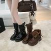 Thick-soled Maillard Medium Tube Short Boots Women's 2025 New British Style Belt Buckle Martin Boots Fashion Boots