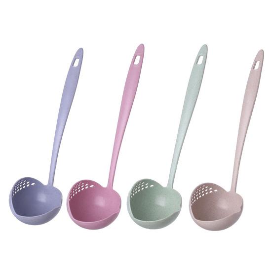 4 Stück 2-in-1 Schaumlöffel mit langem Griff Weizensuppenlöffel mit Sieb Haushalts-Ablöffel zum Abtropfen und Servieren
