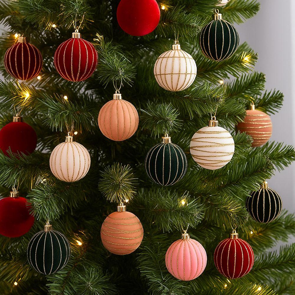 Flocking Christmas Color Balls Hanging Christmas Snowflake Hanging Balls  Party Decor