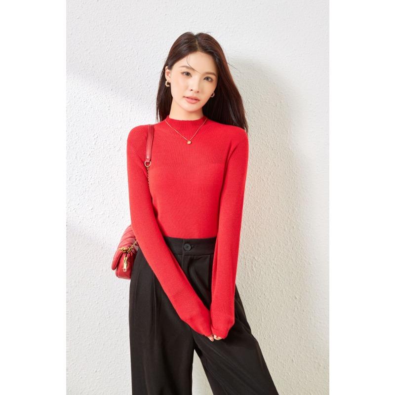 

Раннеосенний новый микропрозрачный тонкий трикотажный свитер с полувысоким воротником, шелково-шерстяной смесовый низ с топом с длинным рукавом 120 (110-67.5 kg) красный